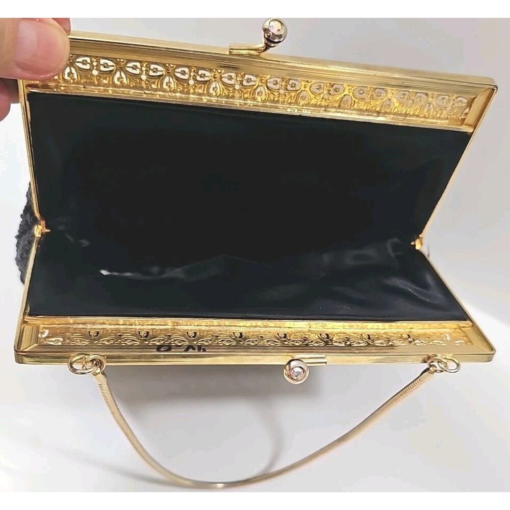 Vintage Walbaeg Beaded Evening Bag 1970's Black w Gold Finish Hardware - Picture 4 of 9